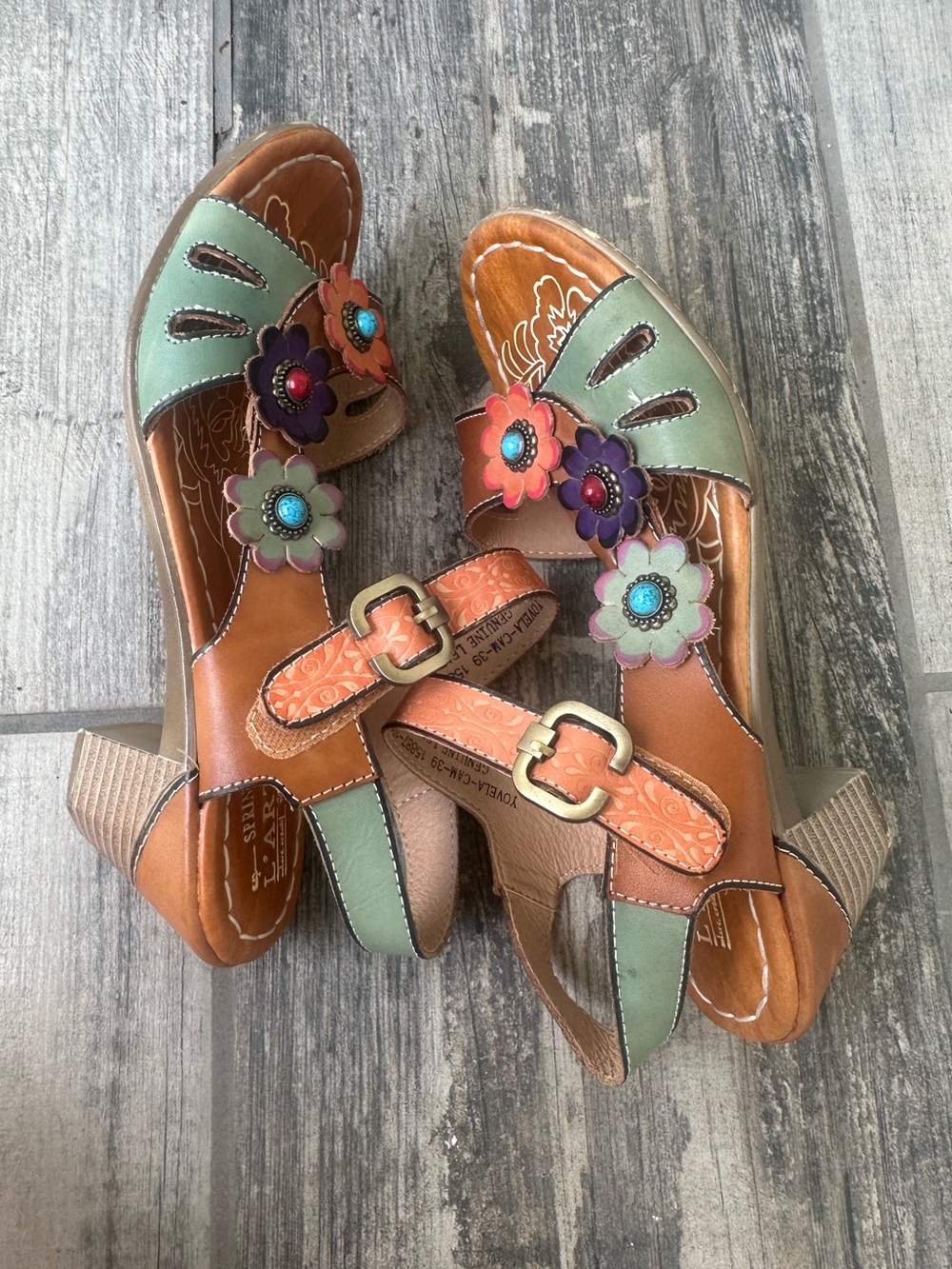 NEW L'Artiste by Spring Step Yovela  Floral Leather Sandals Size 39 - Picture 7 of 12